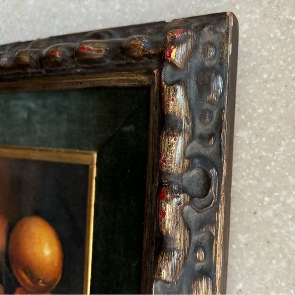 Original Painting Fruit Orange Dark Green Distressed Vintage Styled Mat Frame - Picture 8 of 13